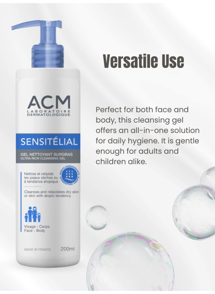 ACM Laboratoire dermatologique ACM Sensitelial Superfatted Cleansing Gel 200ml – Gentle Daily Cleanser for Dry & Sensitive Skin, Nourishing Soap-Free Formula with Long-Lasting Comfort - Image 5