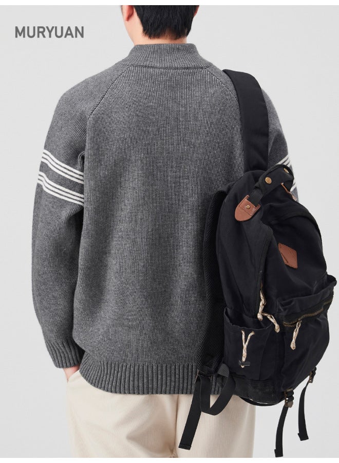 WINTER New American Style Zipper Stand Collar Sweater Men's Fashion Brand Striped Sports Knit Jacket - Image 2