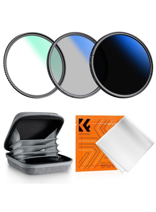 K&F Concept مجموعة فلاتر العدسات K&F Concept 67mm UV/CPL/ND2-400 (3 قطع) - 18 طبقة متعددة ، UV + فلتر قطبي + مجموعة فلاتر ND متغيرة (1-9 توقفات) + قطعة قماش للتنظيف + حقيبة فلاتر لعدسة الكاميرا (سلسلة K) - Image 1