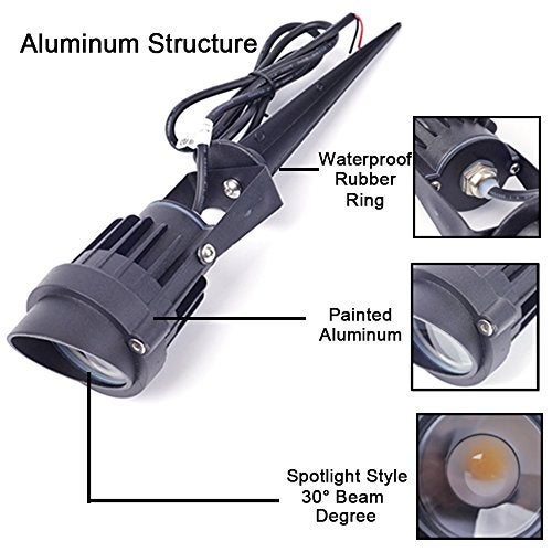 ALEDECO 8Pack 5W Low Voltage Landscape Lights with Connectors Outdoor Lighting 24V AC/DC Focusing Lens LED Landscape Spotlights,600LM Warm White Waterproof Outdoor Garden Yard Lights - Image 4