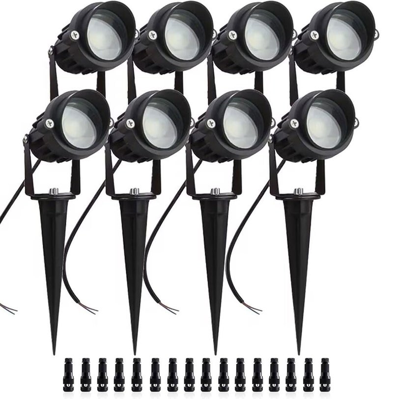 ALEDECO 8Pack 5W Low Voltage Landscape Lights with Connectors Outdoor Lighting 24V AC/DC Focusing Lens LED Landscape Spotlights,600LM Warm White Waterproof Outdoor Garden Yard Lights - Image 1