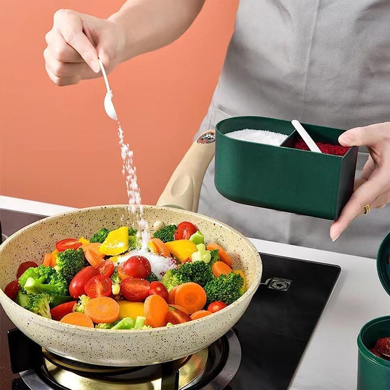 GETZET 4 Compartments Box With Lid Seasoning Storage Box Container Cover And Serving Spoons For kitchen Plastic Masala Dani Spice Storage Box lid Spoon Masala Dabba Condiment Spice JarMulticolor - Image 4