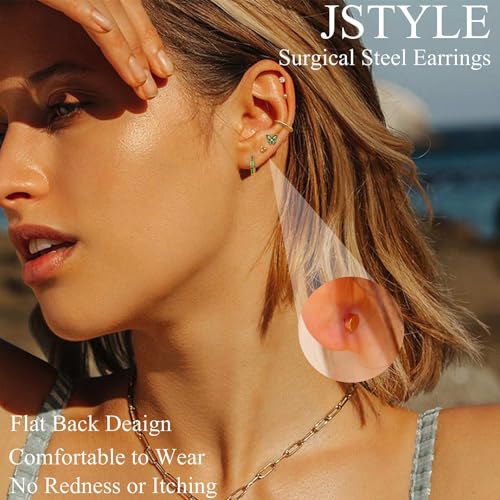 Jstyle أقراط جستايل غير مسببة للحساسية مطلية بالذهب عيار 14 للنساء والرجال، أقراط من الفولاذ المقاوم للصدأ الجراحي للأذان الحساسة، مجموعة أقراط صغيرة وحلقات للأذن للثقب المتعدد - Image 2