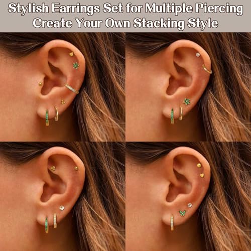 Jstyle أقراط جستايل غير مسببة للحساسية مطلية بالذهب عيار 14 للنساء والرجال، أقراط من الفولاذ المقاوم للصدأ الجراحي للأذان الحساسة، مجموعة أقراط صغيرة وحلقات للأذن للثقب المتعدد - Image 4