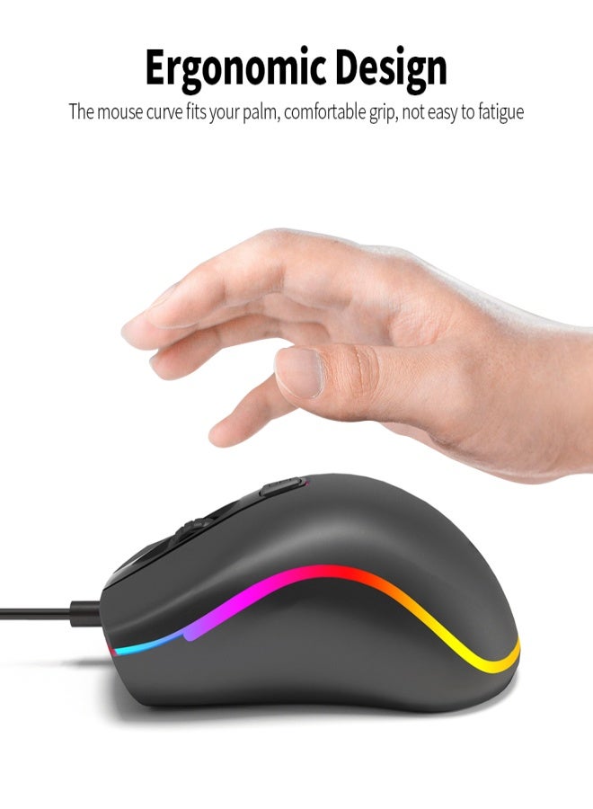 BAJEAL D1 Wired Gaming Symmetrical Ergonomic Mice RGB Light Effect 3-gear Adjustable DPI Wide Compatibility Black - Image 4