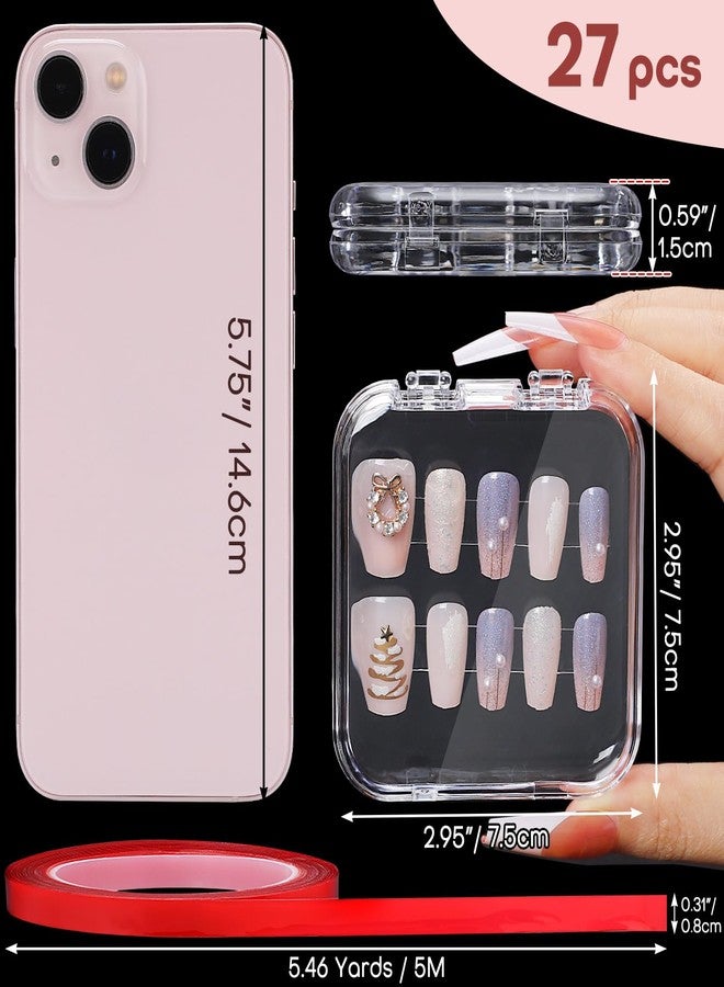 Udefineit 27PCS Press on Nail Boxes with 5M Nail Tape, Clear Acrylic Nail Display Box for Storage Nail Tips Press on Container Plastic Empty Packaging Boxes for Nail Art Home Beauty Salon - Image 2