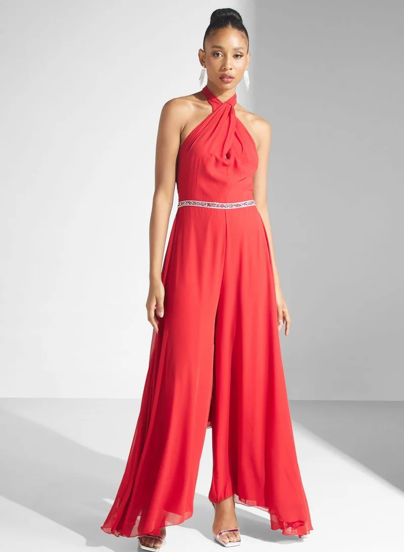 Golden Apple Halter Neck Embellished Dress