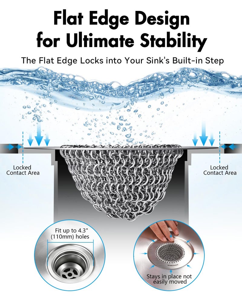 Wokdada Sink Drain Strainer, Reversible No Clog Mesh Kitchen Sink Drain Strainer, 304 Stainless Steel & Rust-Proof/Masterfully Handcrafted, Easy Clean, Dishwasher Safe, Fits Standard Sink Drain - Image 4