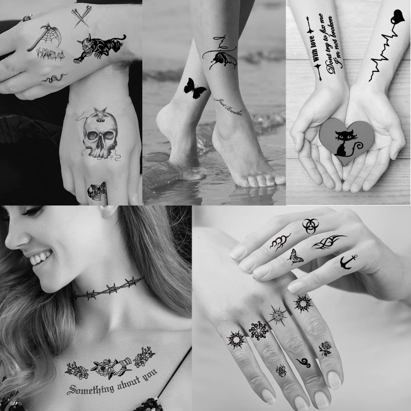 Hotoyannia تاتو مؤقت صغير هوتويانيا 72 ورقة لعيد الهالوين، تاتو مزيف يبدو حقيقياً ويدوم طويلاً، تاتو عيد الهالوين يتضمن تاتو ذئب أسود مخيف، أسد، نمر، هيكل عظمي، جمجمة - Image 5