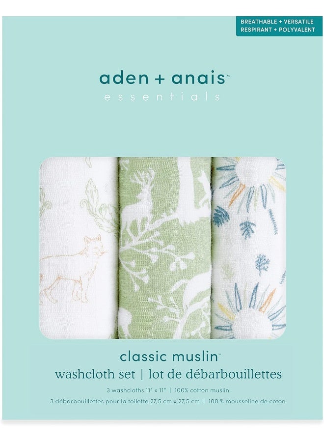 aden + anais Essentials Classic Washcloth Set, Super Soft 100% Cotton Muslin, 3-Pack, Harmony - Image 2