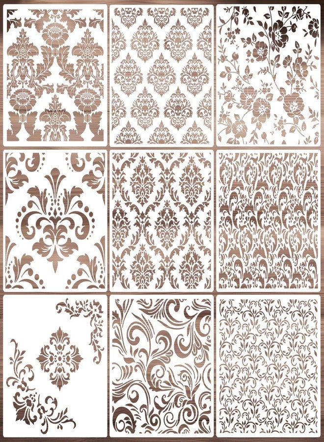 zosylley Damask Stencils for Walls 12inch Damask Stencil Large Texture Stencils for Painting on Wood Furniture Canvas Paper Fabric - Image 1