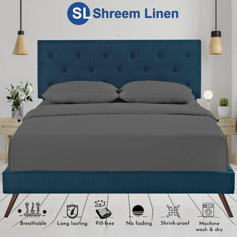 Shreem Linen Flex Top King Sheets for Sleep Number Bed Ultra-Soft Microfiber Bed Sheets  Split Top King Sheets for Sleep Number Bed 4 PCs Flex Head King 34"" Top Split Sheets to fit Upto 15"" Deep (Dark Grey)  - Image 3