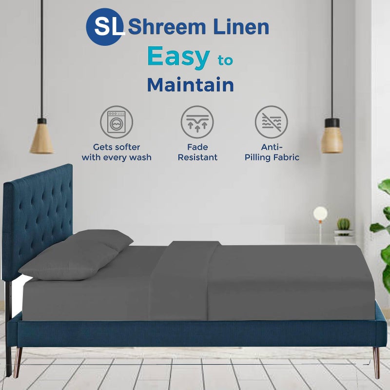 Shreem Linen Flex Top King Sheets for Sleep Number Bed Ultra-Soft Microfiber Bed Sheets  Split Top King Sheets for Sleep Number Bed 4 PCs Flex Head King 34"" Top Split Sheets to fit Upto 15"" Deep (Dark Grey)  - Image 5
