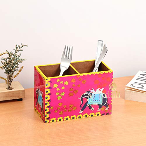 DULI Multipurpose Engineered Wood Stand, Cutlery Holder, Table Organizer with 2 Sections, Elephant Pink, Medium - Image 1