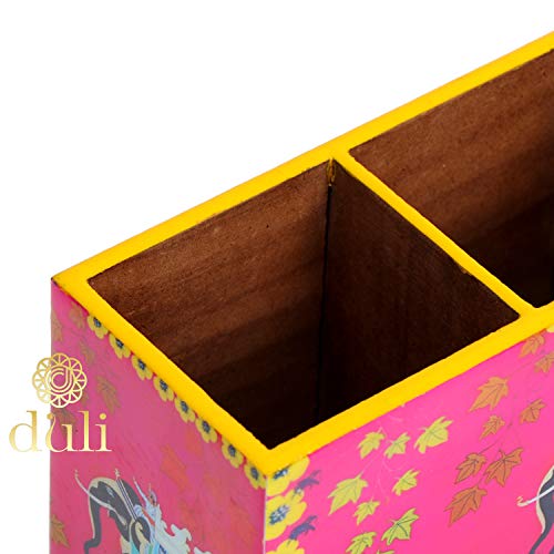 DULI Multipurpose Engineered Wood Stand, Cutlery Holder, Table Organizer with 2 Sections, Elephant Pink, Medium - Image 3