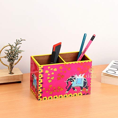 DULI Multipurpose Engineered Wood Stand, Cutlery Holder, Table Organizer with 2 Sections, Elephant Pink, Medium - Image 2