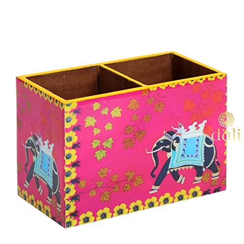 DULI Multipurpose Engineered Wood Stand, Cutlery Holder, Table Organizer with 2 Sections, Elephant Pink, Medium - Image 4