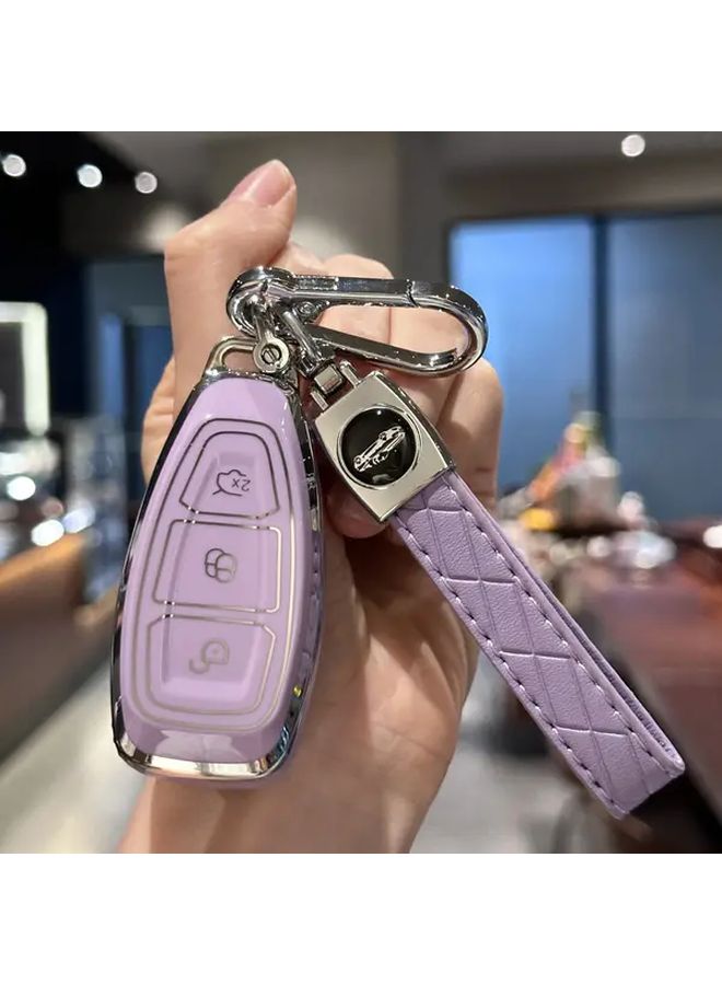 Purple TPU Key Fob Cover With Keychain For Ford Focus Fiesta Kuga - Image 3
