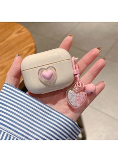 For AirPods 4 Headphone Set Cartoon Diy Doll Pendant Apple 1/2 Generation/pro2 Bluetooth Soft Case Bracelet-Color:Beige Soft Shell + Pendant-hollow Pink-Model:Airpods 4 (protective Case)
