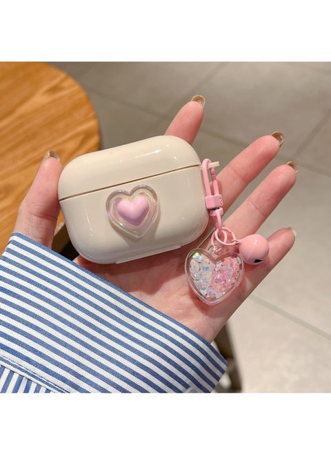 For AirPods 4 Headphone Set Cartoon Diy Doll Pendant Apple 1/2 Generation/pro2 Bluetooth Soft Case Bracelet-Color:Beige Soft Shell + Pendant-hollow Pink-Model:Airpods 4 (protective Case)