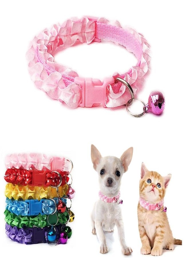 WeimoMonkey Pink Collar with Bell for Dog Puppy, Bell Collar for Cats Puppy Collar Girl Lace Adjustable for XXS Xs Small Pet Dogs Animal Litter Tiny Kitten Female, XSmall - Image 1