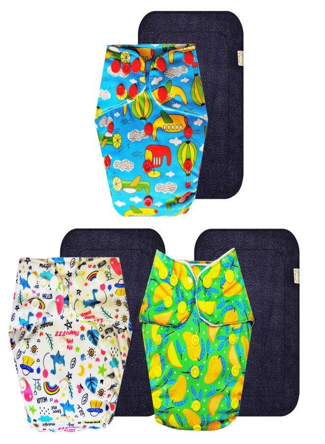 Dumbledo Premium Cloth Diaper with Gray Insert (Pack of 3) | Dry Feel and Comfortable | 6-Layer Absorbent Pad | Quick Dry | Ideal for Toddlers | 3 Months - 3 Years | Unisex Baby - Image 1