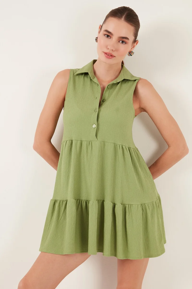 Lela Slim Fit Shirt Collar Wrap Mini Dress Women's Dress 5865599
