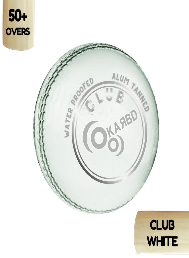 KARBD كرة كريكيت KARBD جلدية مكونة من 4 قطع، خياطة يدوية احترافية، طلاء مقاوم للماء، كرة صلبة للموسم للتدريب ومباريات الأندية في البطولات (أكثر من 50 شوطًا، لون أبيض خاص بالأندية). - Image 2