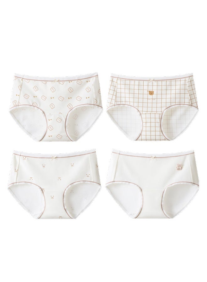 Yiershuang [100% Pure Cotton Crotch] Women's Underwear, Summer Thin Mid-rise Cute Student Girl Triangle Panties, 4-pack