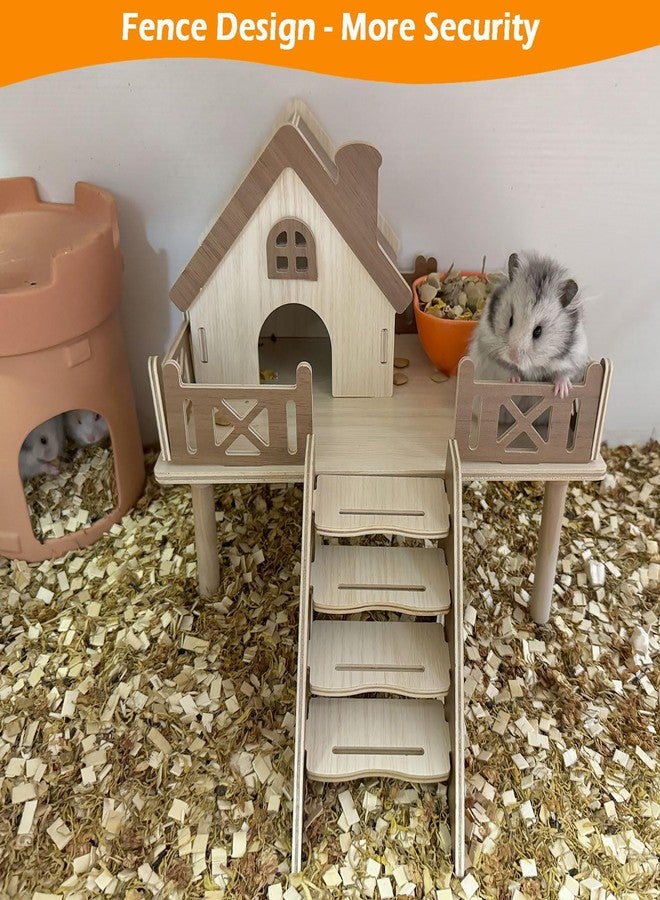 Jevnd Wooden Hamster Platform and Dwarf Hamster House, Hamster Cage Platform With Climbing Ladder, Cute Syrian Hamster Hideout, Hamster Cage Accessories Platform for Putting Food Bowl, Hamster Gerbil Castle - Image 5