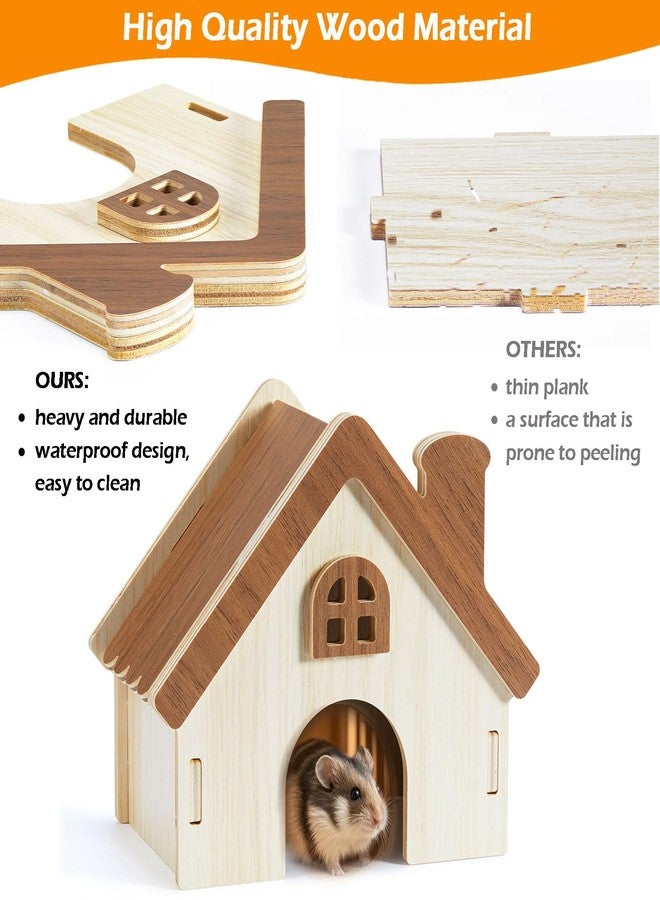 Jevnd Wooden Hamster Platform and Dwarf Hamster House, Hamster Cage Platform With Climbing Ladder, Cute Syrian Hamster Hideout, Hamster Cage Accessories Platform for Putting Food Bowl, Hamster Gerbil Castle - Image 3