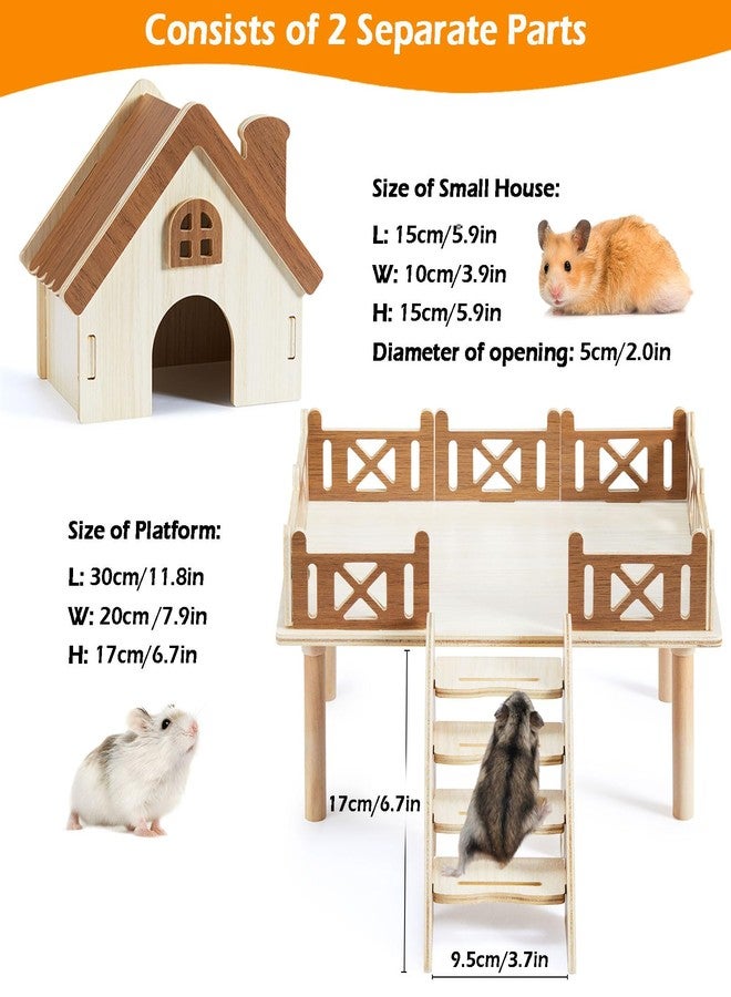 Jevnd Wooden Hamster Platform and Dwarf Hamster House, Hamster Cage Platform With Climbing Ladder, Cute Syrian Hamster Hideout, Hamster Cage Accessories Platform for Putting Food Bowl, Hamster Gerbil Castle - Image 2