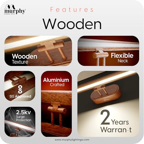 Murphy 12W 3-in-1 Color Chnaging Wooden Finish LED Mirror Picture Wall Light,Bathroom Vanity Led Mirror Light with 2 Year Warranty (Cool White/Warm White/Natural White)-Pack of 2 - Image 3