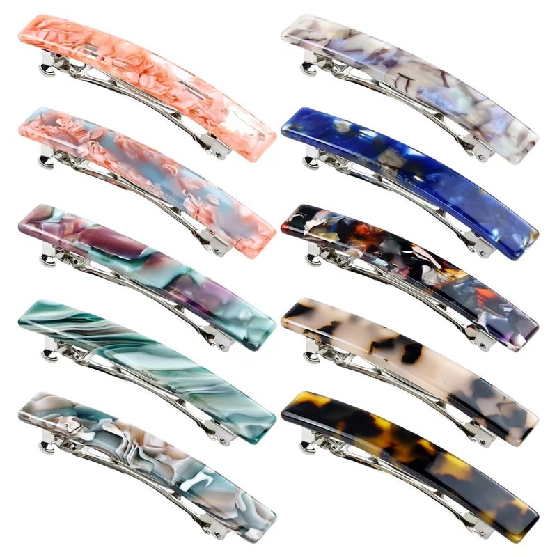 Cinaci 10 Pack 75cm3 Vintage Tortoise Shell Acetate French Hair Barrettes Automatic Spring Clips Hair Pins Accessories for Women Girls Thin Thick Hair
