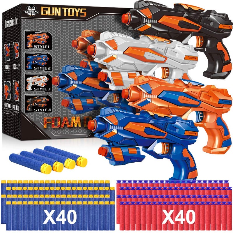 POKONBOY 4 Pack Blaster Guns Compatible with Nerf Guns Bullets Toy Guns for Boys Girls with 80 Pack Foam Refill Darts Hand Gun Toys for 6 Year Old Kids Birthday Christmas - Image 3
