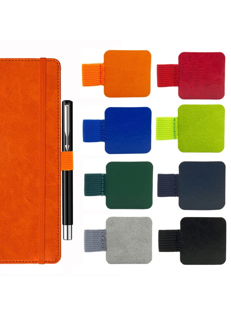سونسر 8 قطع حامل أقلام جلدية ذاتية اللصق، حلقة قلم دفتر ملاحظات بحلقة قلم بألوان مختلفة حامل أقلام مرن لدفتر يوميات الكمبيوتر اللوحي - Image 1