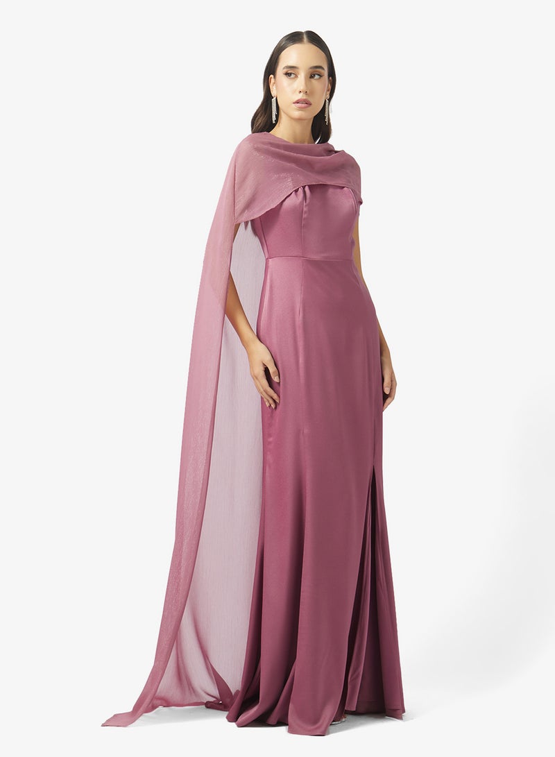 Namshi x Cape Detail Chiffon Mermaid Dress - Image 1