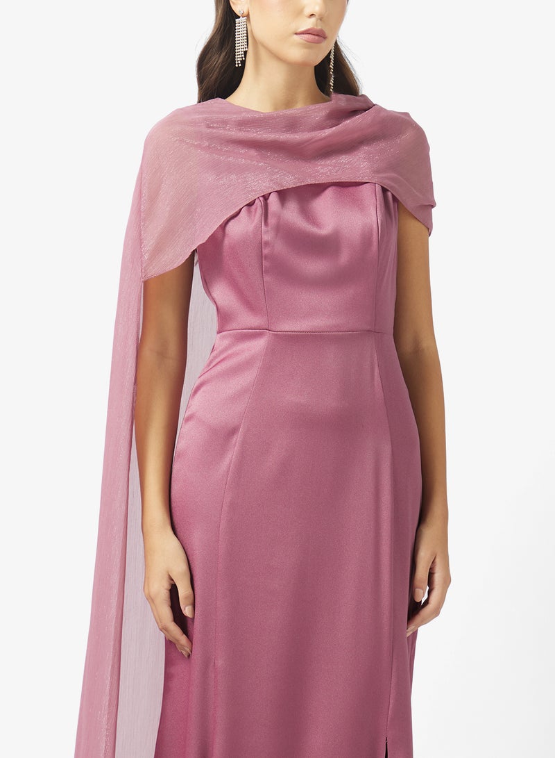 Namshi x Cape Detail Chiffon Mermaid Dress - Image 3