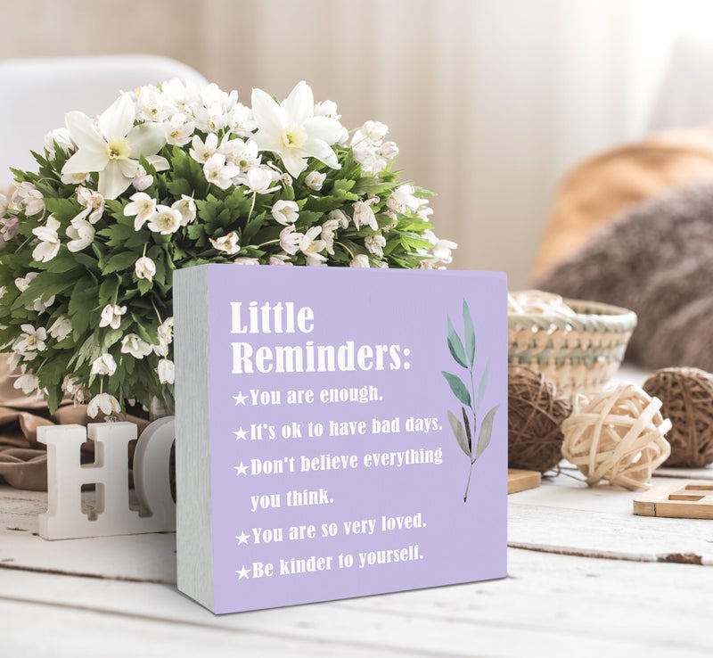 SRADMO Inspirational Little Reminders Wood Box Sign Desk Decor  Purple Inspirational Desk Decor  Inspirational College Gifts Box Sign Decor for Office Home Dorm Desk Shelf Table Decorative Accessories - Image 3