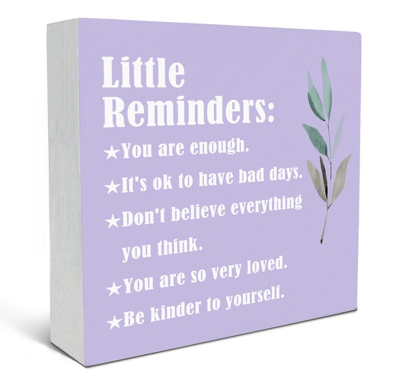SRADMO Inspirational Little Reminders Wood Box Sign Desk Decor  Purple Inspirational Desk Decor  Inspirational College Gifts Box Sign Decor for Office Home Dorm Desk Shelf Table Decorative Accessories - Image 1