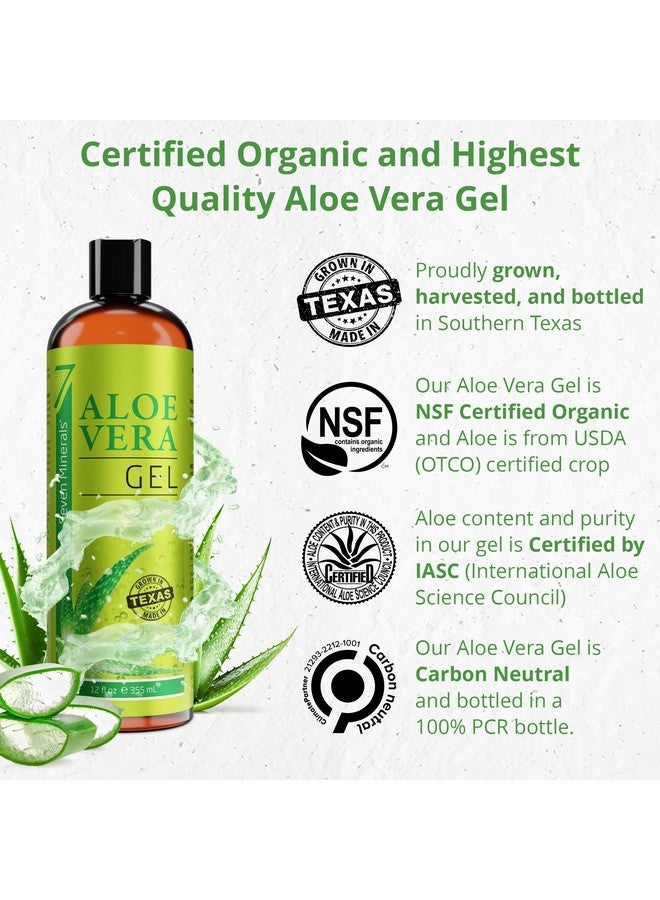 Seven Minerals Organic Aloe Vera Gel From Freshly Cut 100% Pure Aloe - Big 12Oz - Highestquality, Texas Grown, Vegan, Unscented - For Face, Skin, Hair, Sunburn Relief - Image 1