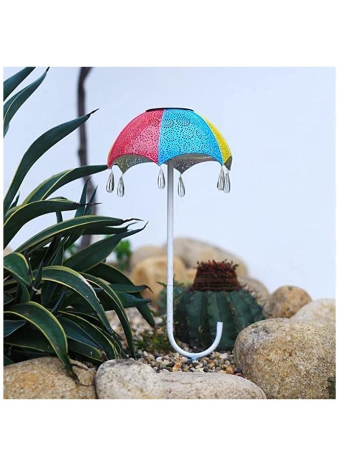 GGEROU Solar Wrought Iron Umbrella Projection Ground Lamp, Garden Solar Lights Outdoor Decor, Waterproof LED Metal Flower Light  - Image 1