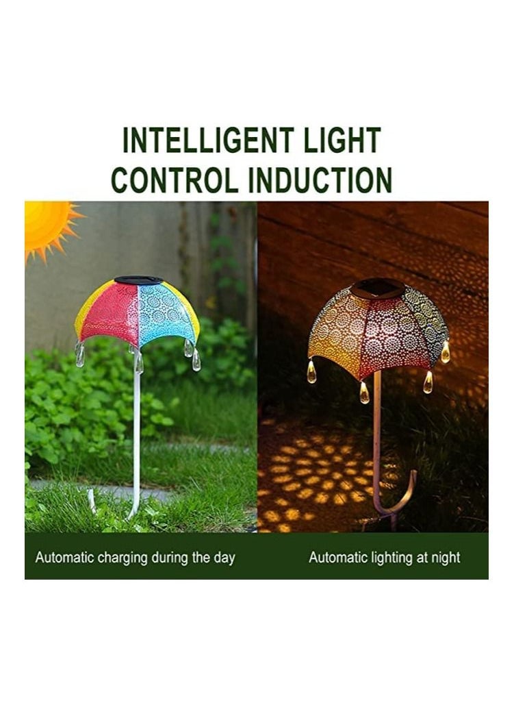 GGEROU Solar Wrought Iron Umbrella Projection Ground Lamp, Garden Solar Lights Outdoor Decor, Waterproof LED Metal Flower Light  - Image 4