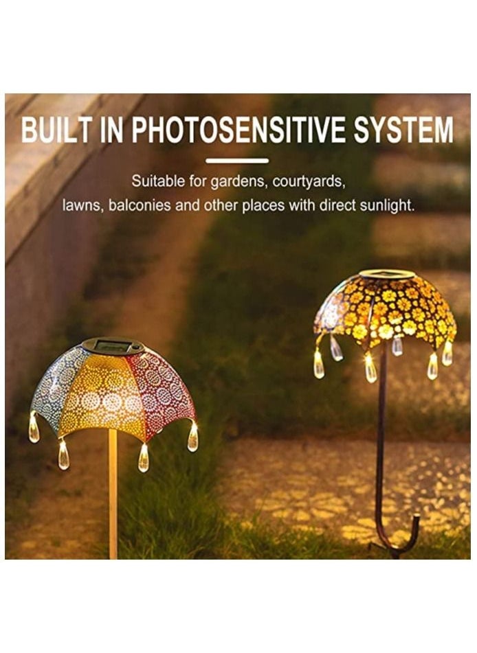 GGEROU Solar Wrought Iron Umbrella Projection Ground Lamp, Garden Solar Lights Outdoor Decor, Waterproof LED Metal Flower Light  - Image 2