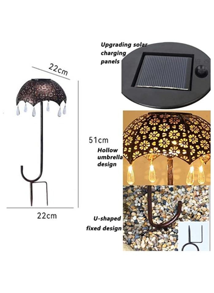GGEROU - Solar Wrought Iron Umbrella Projection Ground Lamp, Garden Solar Lights Outdoor Decor, Waterproof LED Metal Flower Light - Image 1