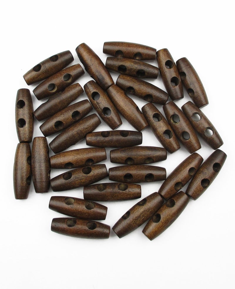 All In One 50pcs Brown 2 Hole Sewing Wood Toggle Buttons Stained Chery Oval 35x11mm(1-3/8x7/16”) - Image 4