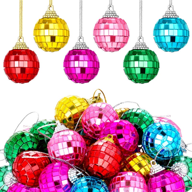 BBTO 24 Pieces Mini Disco Ball Ornaments Disco Ball 70s Party Decor Cake Topper Hanging Reflective Disco Ball Ornament for Party Decor (Multicolored 0.91 Inch) - Image 1