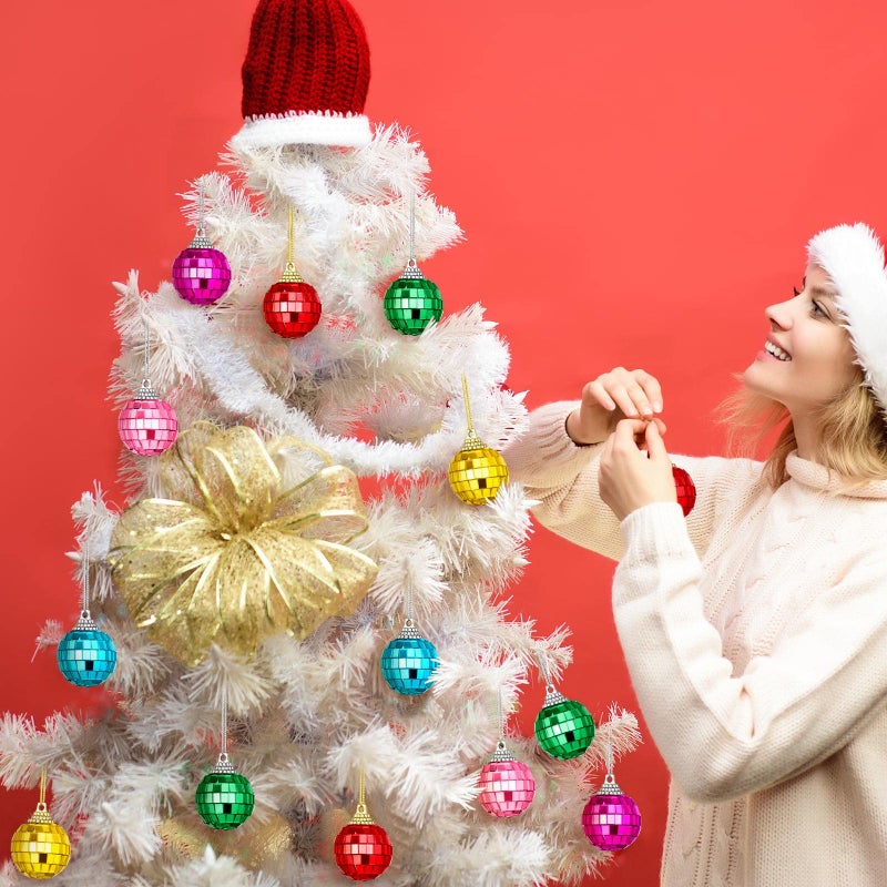 BBTO 24 Pieces Mini Disco Ball Ornaments Disco Ball 70s Party Decor Cake Topper Hanging Reflective Disco Ball Ornament for Party Decor (Multicolored 0.91 Inch) - Image 2