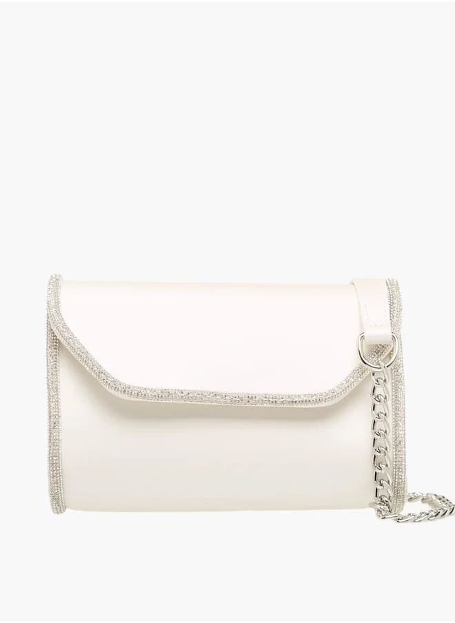 Flora Bella By Shoexpress Women Embellished Crossbody Bag with Detachable Chain Strap and Flap Closure Ramadan Collection