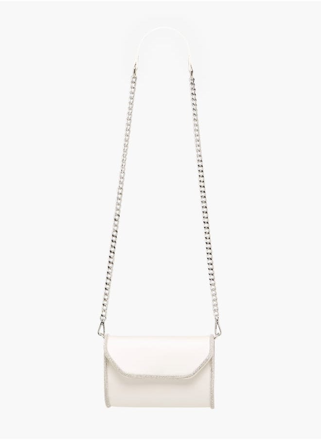 Flora Bella By Shoexpress Women Embellished Crossbody Bag with Detachable Chain Strap and Flap Closure  - Image 2